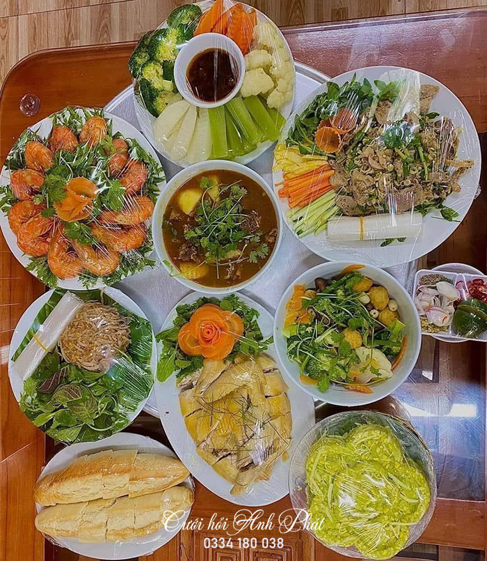 thực đơn cỗ cưới bàn 6 người